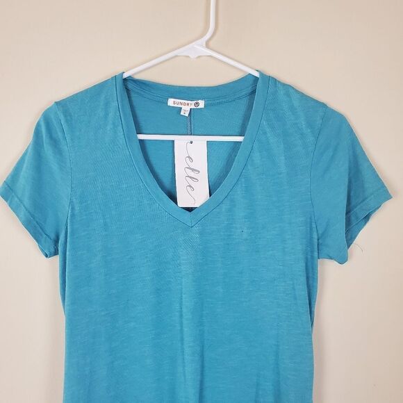 Sundry Teal The French Vneck Top - Picture 2 of 6
